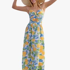 CUPSHE Cutout Smocked Ruffled Maxi Formal Beach Dress 🍋